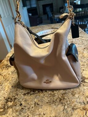Coach Tri-Tone Pebbled Leather Shoulder Bag in Cream, Taupe and Black, EUC!!